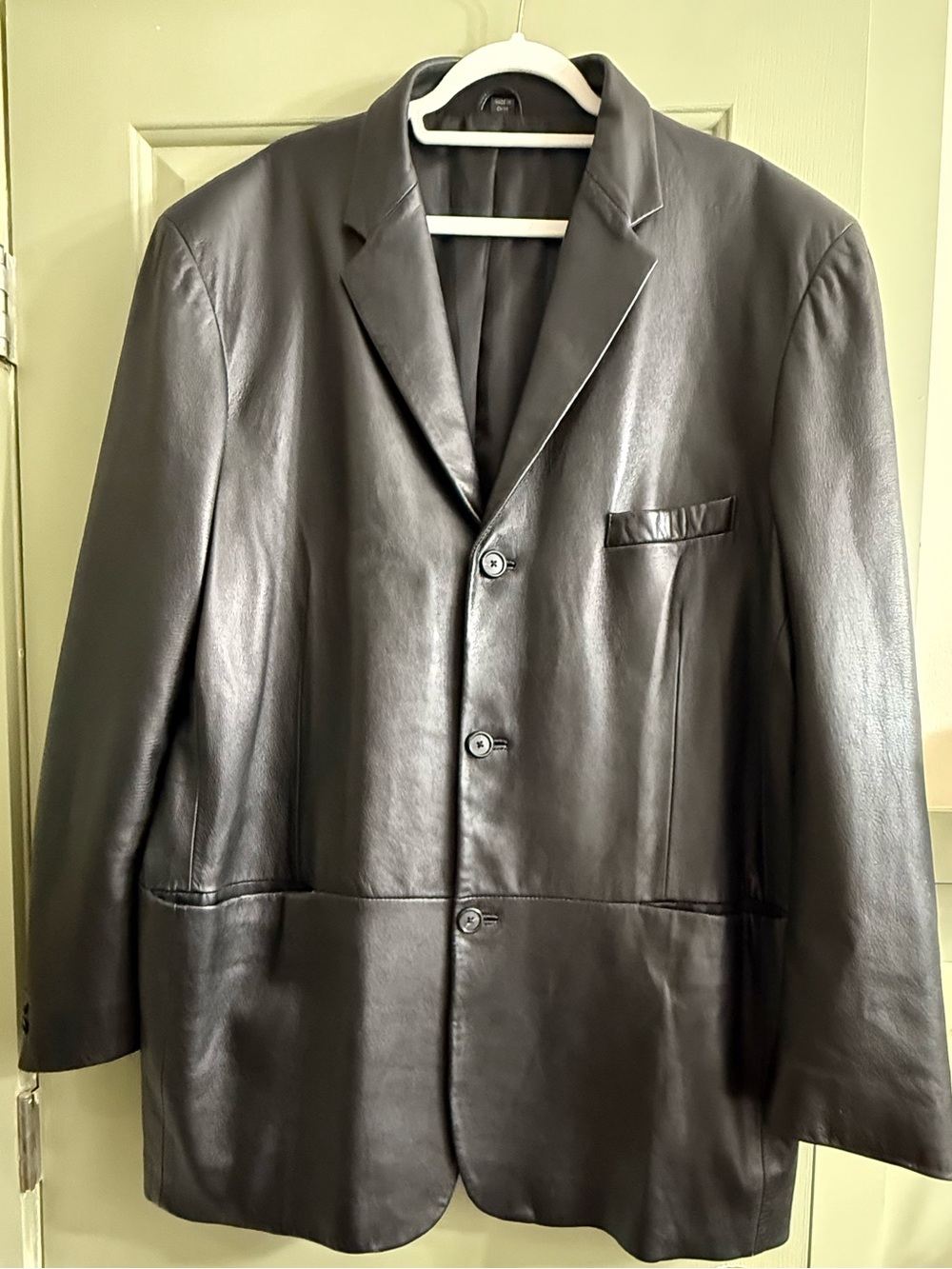 Vintage Alfani Black Leather Sport Coat - Three-Button Blazer